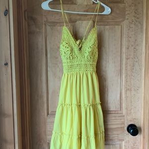 Yellow sun dress size small  tie back crochet top